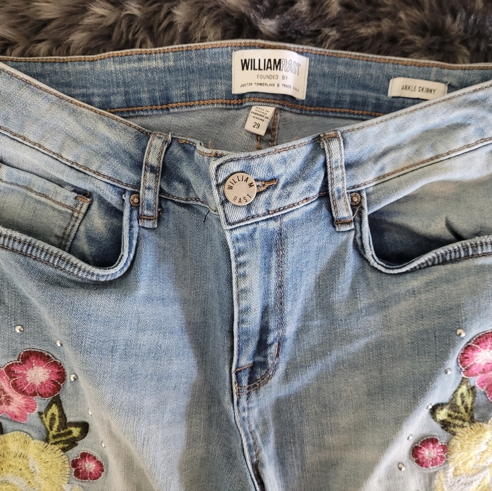 William Rast ankle skinny embroidered jeans